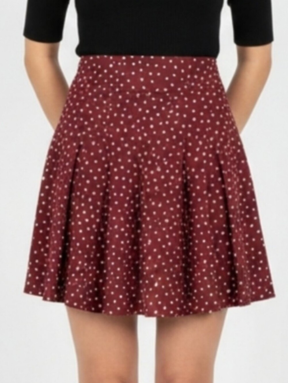 Shein Polka Dot High Waisted Skort Tie Waist Burgundy Red Size Small Skirt
